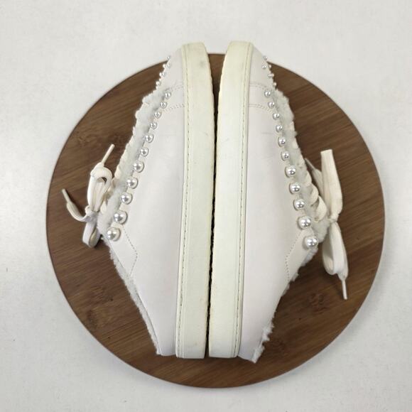 Stuart Weitzman Shoes‎ Womens Size 9 White Pearl Studded Faux Fur Mule Sneakers - Picture 11 of 16